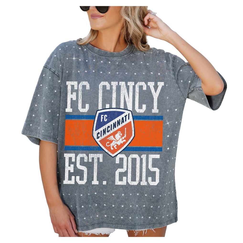 FC Cincinnati Gameday Couture Women's Oversized Mini Rhinestone Classic T-Shirt - Gray